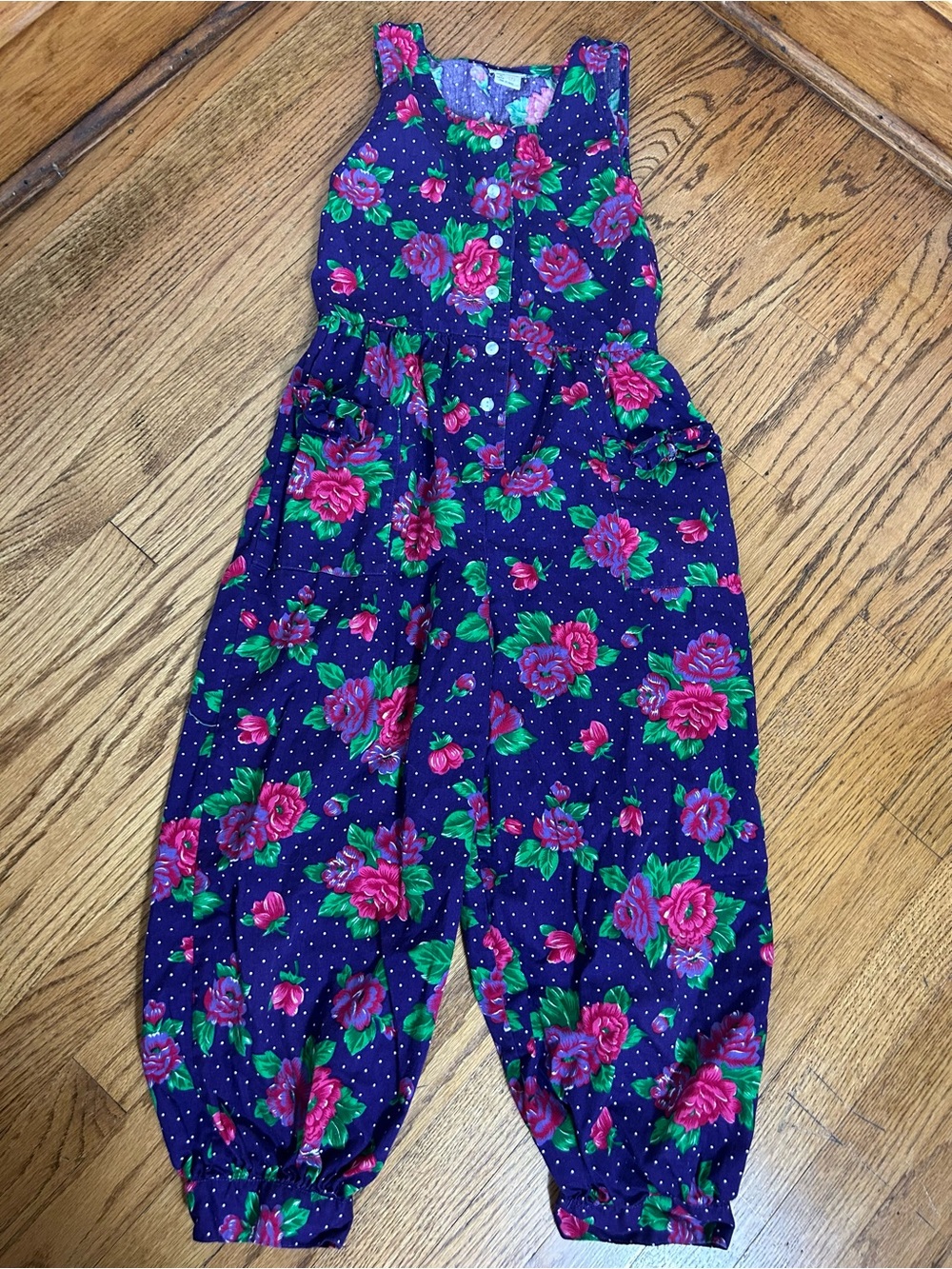 VTG Boston Traders Floral Polka Dot Pant Jumpsuit Girls 
Size 7